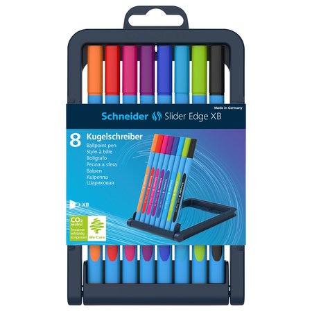 SCHNEIDER PEN Slider Edge XB Ballpoint Pen, Viscoglide Ink, 1.4 mm, 8-Colors w/Case 152279